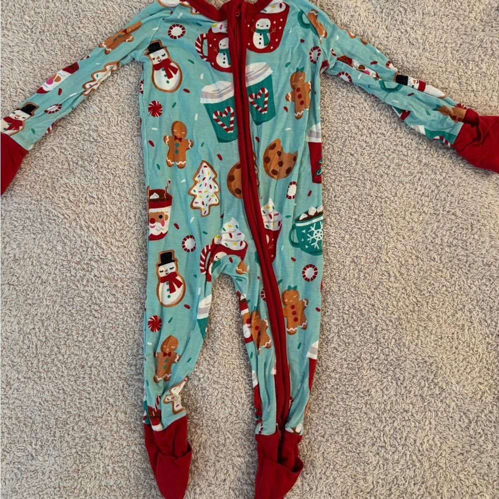 Festive Kids One Piece Pajama - Red and Blue